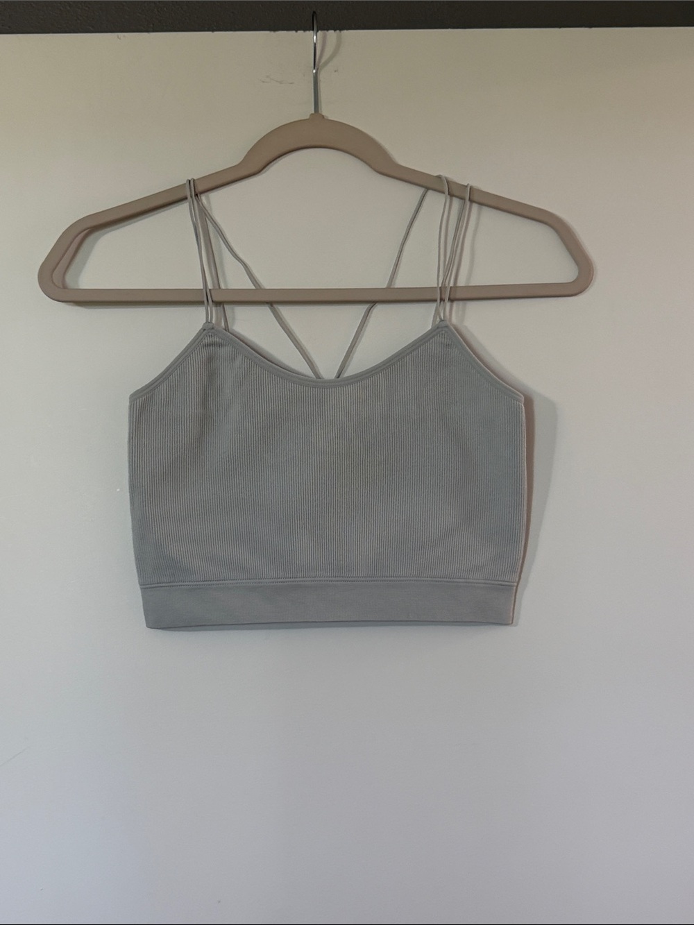 Ribbed Double-Strap Bralette in Light Gray